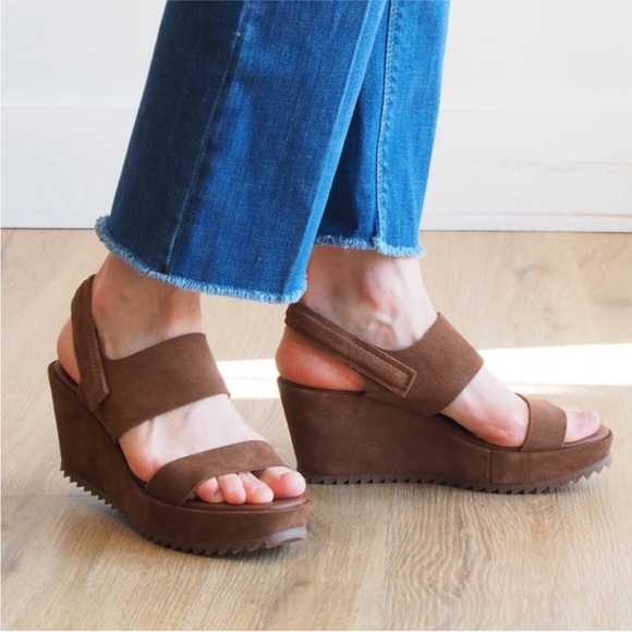 NWT Pedro Garcia Fiby Wedge Sandals in Sequoia Castoro Brown Suede